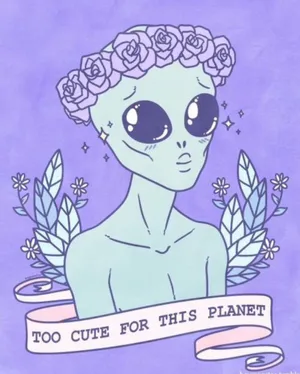 Kawaii Pastel Alien With Flower Headdress Wallpaper