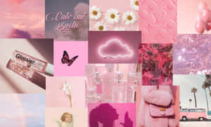 Kawaii Pink Aesthetic Desktop Wallpaper Showcasing Cute Elements In A Dreamy Setting Wallpaper