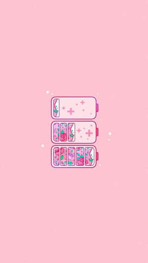 Kawaii Pink Battery Levels Wallpaper