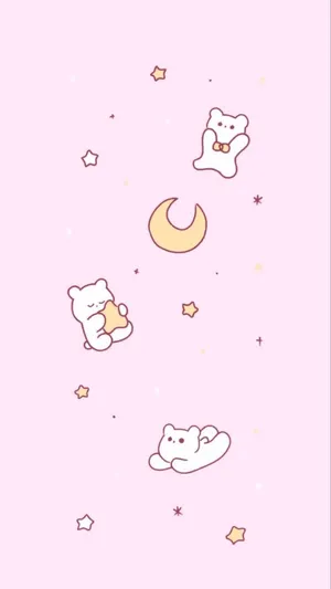 Kawaii Pink Bearsand Moon Wallpaper Wallpaper
