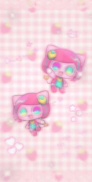Kawaii_ Pink_ Cat_ Characters Wallpaper
