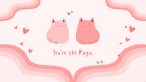 Kawaii Pink Cats Magic Love Aesthetic Wallpaper