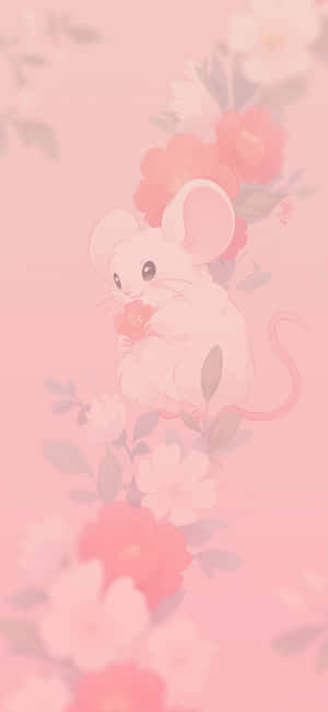 Kawaii Pink Mouse Floral Aesthetic.jpg Wallpaper