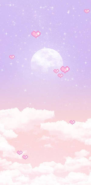 Kawaii Purple Sky With Hearts Wallpaper