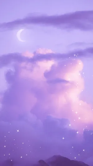 Kawaii Purple Sky With Moon Wallpaper