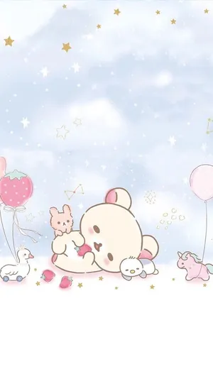Kawaii Rilakkuma With Pink Characters Wallpaper