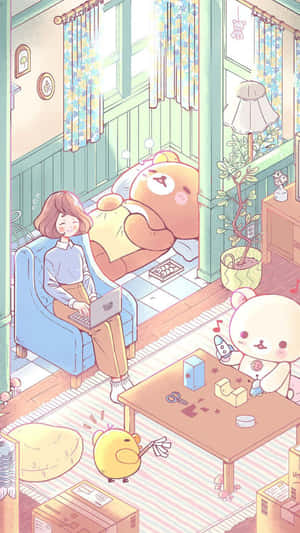 Kawaii Room Setup With Plushies And Pastel Decor Wallpaper