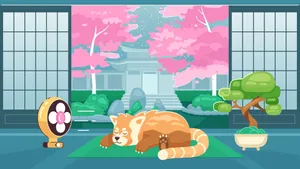 Kawaii Shiba Inu Napping Japanese Garden Wallpaper