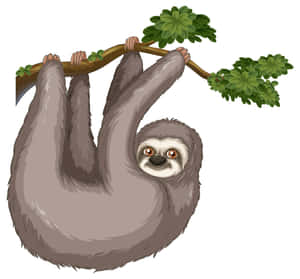 Kawaii Sloth Hanging From A Tree Branch Wallpaper