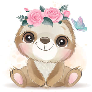 Kawaii Sloth Hanging On A Tree Branch Wallpaper