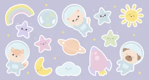 Kawaii Space Adventure Wallpaper