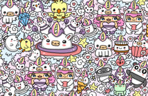 Kawaii Unicorn With Rainbow And Clouds Wallpaper