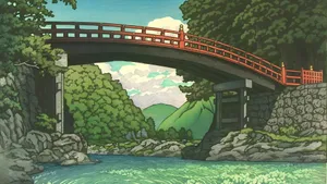 Kawase Hasui Bridge Landscape Wallpaper