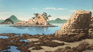 Kawase Hasui Coastal Landscape Wallpaper