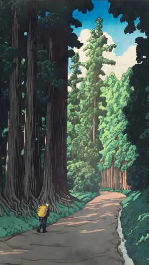 Kawase Hasui Forest Path Wallpaper