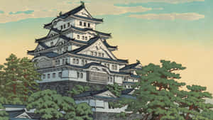 Kawase Hasui Japanese Castle Scene Wallpaper