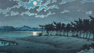 Kawase Hasui Moonlit Landscape Wallpaper