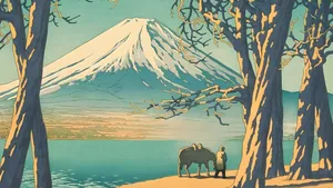 Kawase Hasui Mount Fuji View Wallpaper