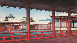 Kawase Hasui Red Shrine View Wallpaper