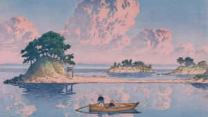 Kawase Hasui Serene Lakeside Scene Wallpaper