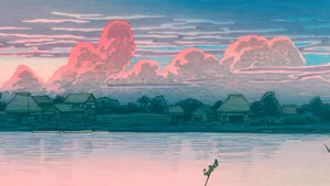 Kawase Hasui Twilight Reflections Wallpaper