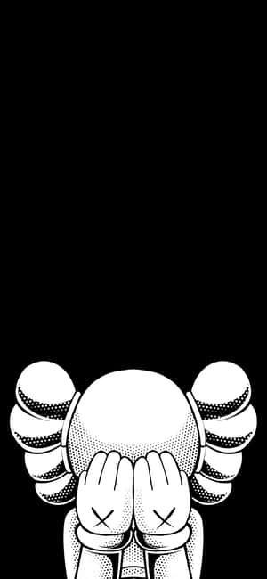 Kaws Character Covering Eyes Black Background Wallpaper