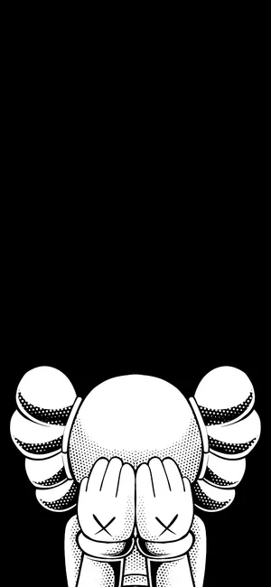 Kaws Character Covering Eyes Black Background Wallpaper