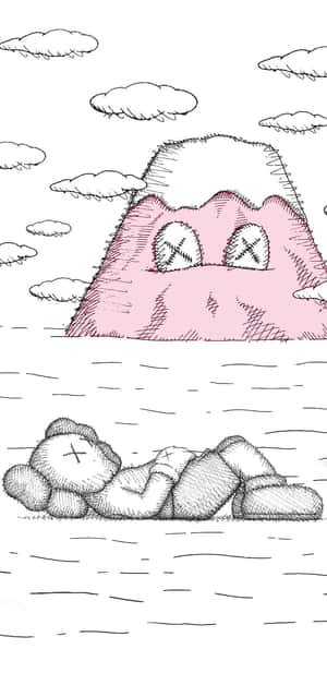 Kaws Character Sleeping Under Mountain Wallpaper