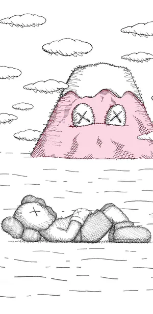 Kaws Character Sleeping Under Mountain Wallpaper