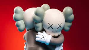 Kaws Figure Embrace Red Background Wallpaper