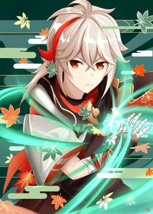 Kazuha Charging Light Green Powers Wallpaper