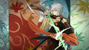 Kazuha Green Sword Colorful Maple Leaf Wallpaper