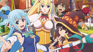 Kazuma, Megumin, Aqua, And Darkness From The Anime Show, Konosuba Wallpaper