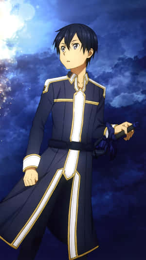 Kazuto Kirigaya, Also Known As Kirito, Holding His Sword In An Intense And Dramatic Pose. Wallpaper