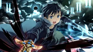 Kazuto Kirigaya (kirito) In A Dramatic Battle Scene Wallpaper