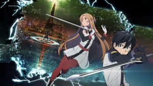 Kazuto Kirigaya Leaping Into Action In Sword Art Online Wallpaper