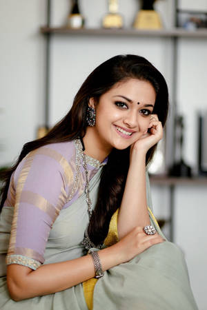 Keerthi Suresh Smiling Wallpaper