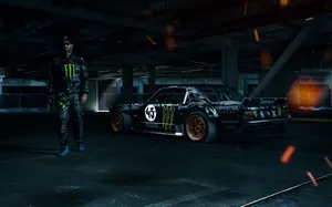 Ken Block Monster Energy Rally Car Garage Wallpaper