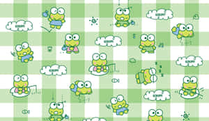 Keroppi Pattern Green Checkered Background Wallpaper