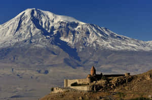 Khor Virap With Volcano Background Wallpaper