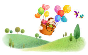 Kids Balloon Journey Wallpaper