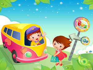 Kids Cute Bus Wallpaper