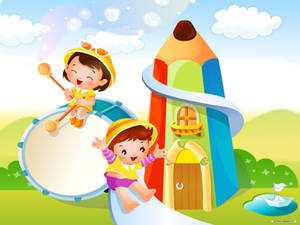 Kids Pencil Play House Wallpaper