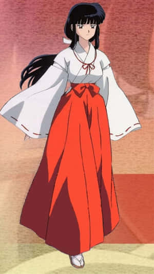 Kikyo, The Beautiful And Powerful Shrine Maiden From The Anime Inuyasha Against A Calming Scenery Backdrop Wallpaper