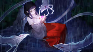 Kikyo, The Enigmatic Shrine Maiden, Amidst Serene Scenery. Wallpaper