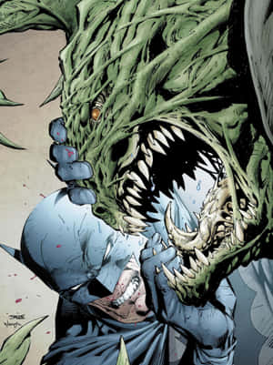 Killer Croc Menacingly Smirk With A Turbulent Background. Wallpaper