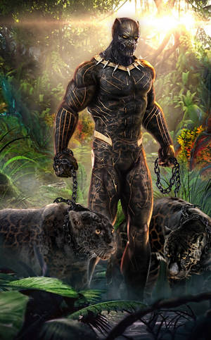 Killmonger And Two Jaguars Wallpaper