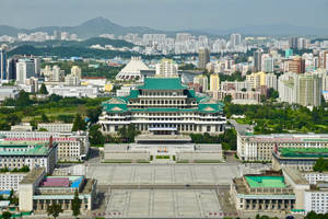 Kim Il-sung Square In Captivating Pyongyang City At Dusk Wallpaper