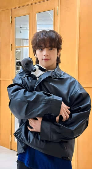 Kim Woojin With Puppy Wallpaper