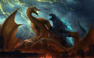 King Ghidorah - A Fierce Battle Of Titans Wallpaper